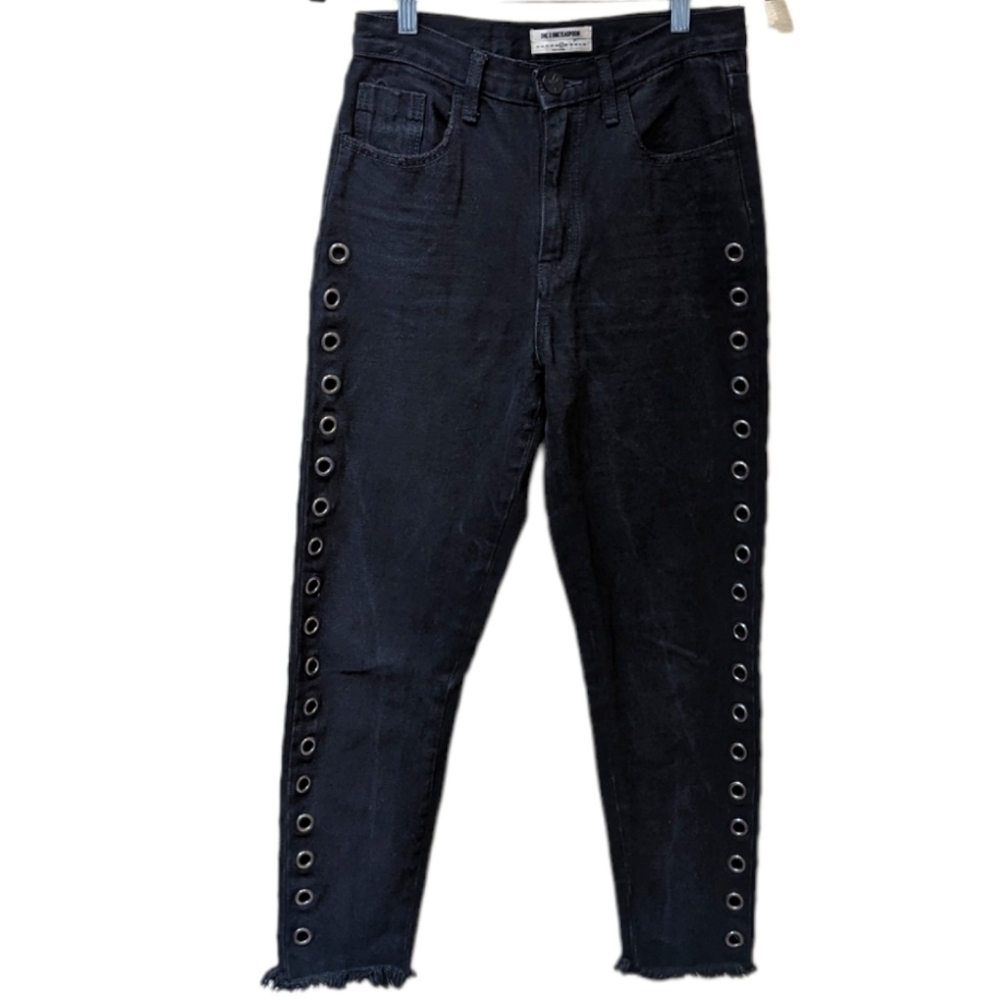 ONE Teaspoon Legend High Waisted Rigid Tapered Leg Mom Jeans in Black Oak (27)